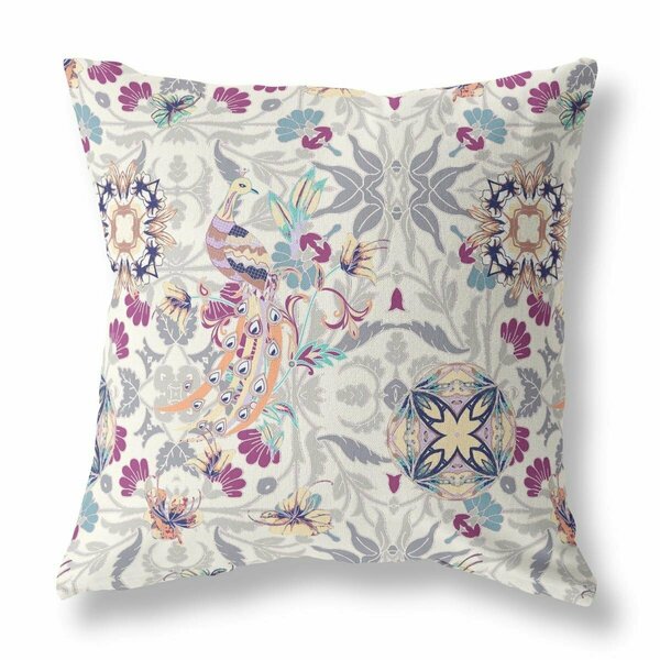Palacedesigns 26 in. Peacock Indoor & Outdoor Zip Throw Pillow Off-White & Gray PA3103594